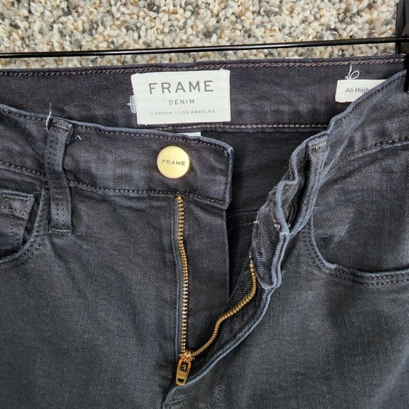 Frame Denim Womens 24 Jeans‎ Ali High Rise Cigarette Black Zip 5 Pocket Casual - Picture 9 of 11